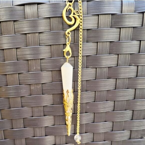 Selenite ✦ 14K Gold-Dipped Pendulum ✦ Crown Chakra Activation Spiritual Clarity - Picture 3 of 6